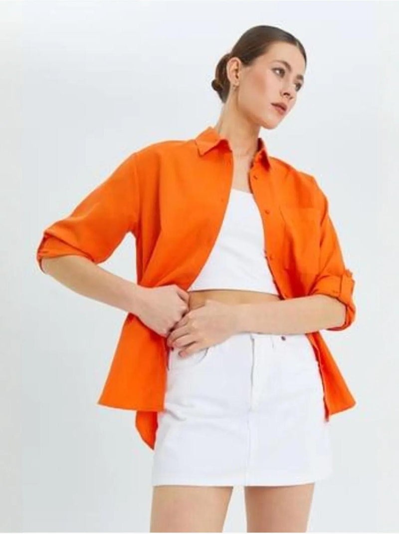 Chemise boutonnée à manches longues avec poche mixray Rouge brique - Kiabi