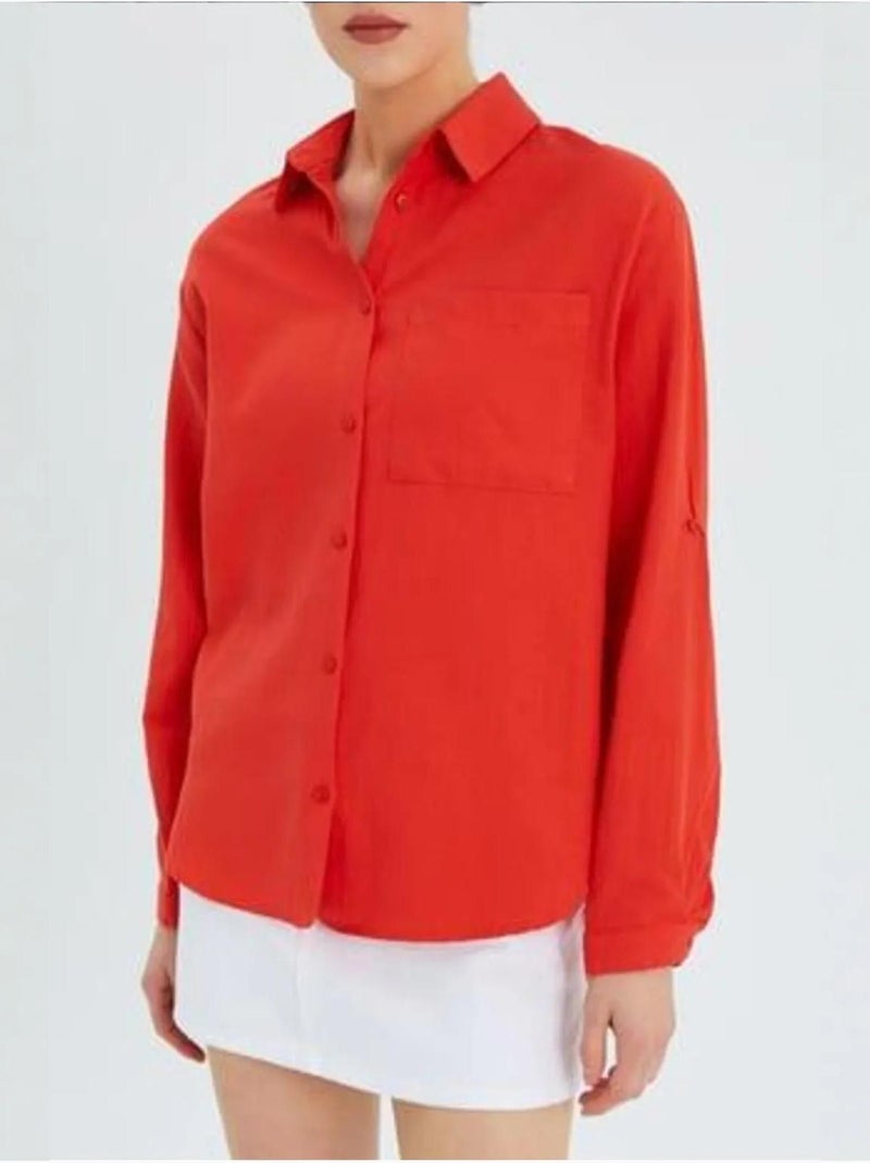 Chemise boutonnée à manches longues avec poche mixray Rouge - Kiabi