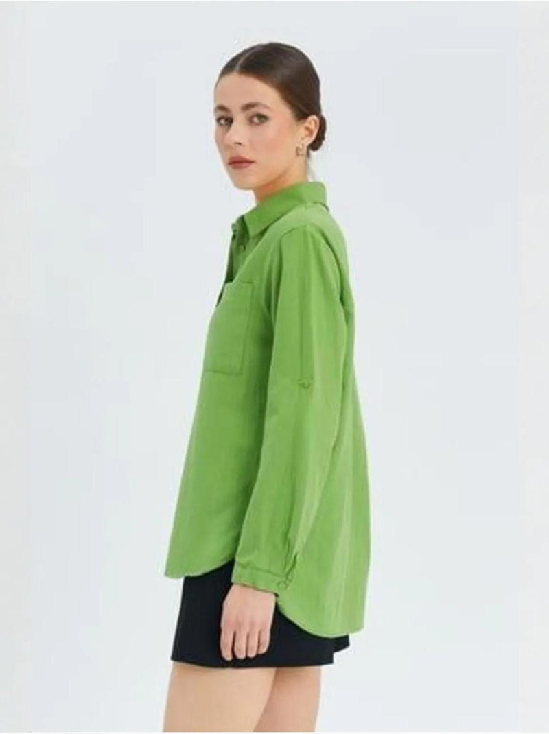 Chemise boutonnée à manches longues avec poche mixray Vert menthe - Kiabi