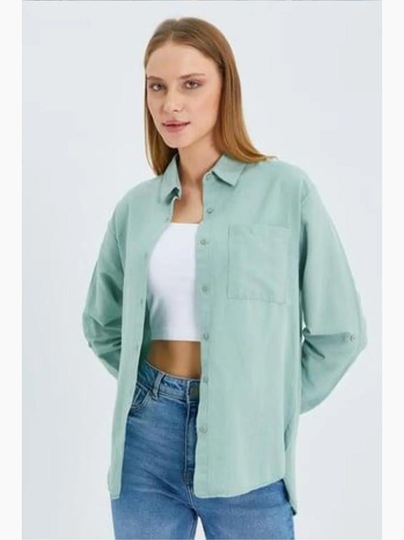 Chemise boutonnée à manches longues avec poche mixray Vert pastel - Kiabi