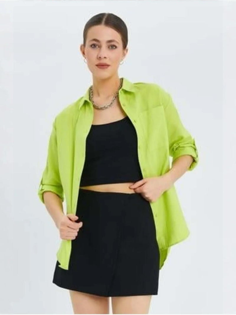 Chemise boutonnée à manches longues avec poche mixray Vert tilleul - Kiabi
