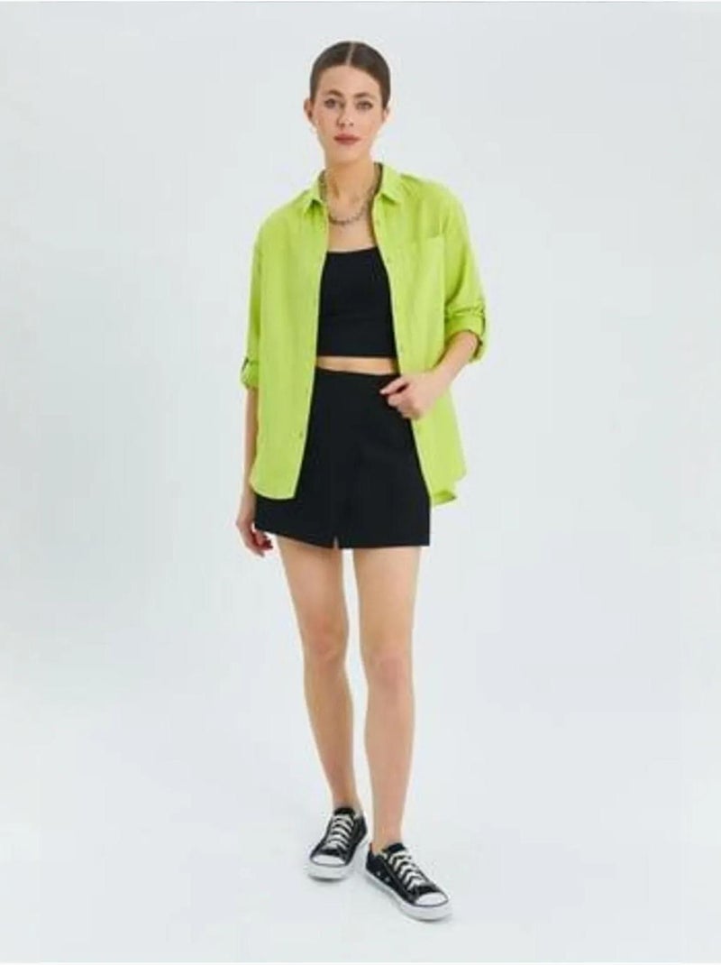 Chemise boutonnée à manches longues avec poche mixray Vert tilleul - Kiabi