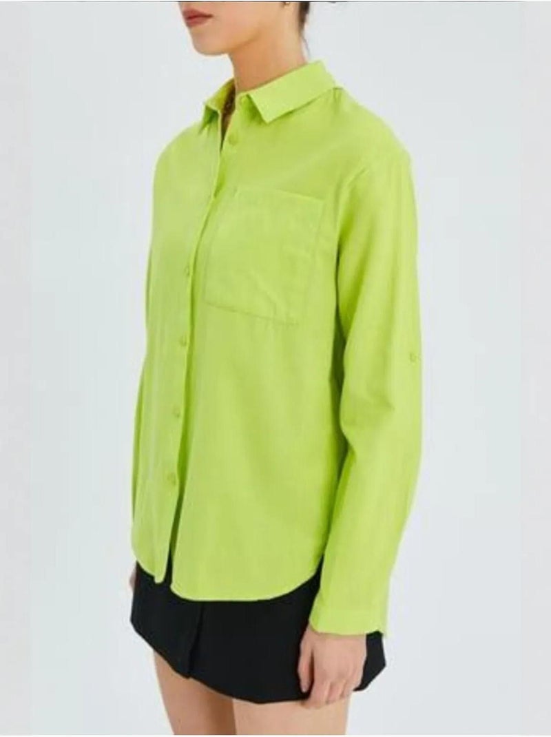 Chemise boutonnée à manches longues avec poche mixray Vert tilleul - Kiabi