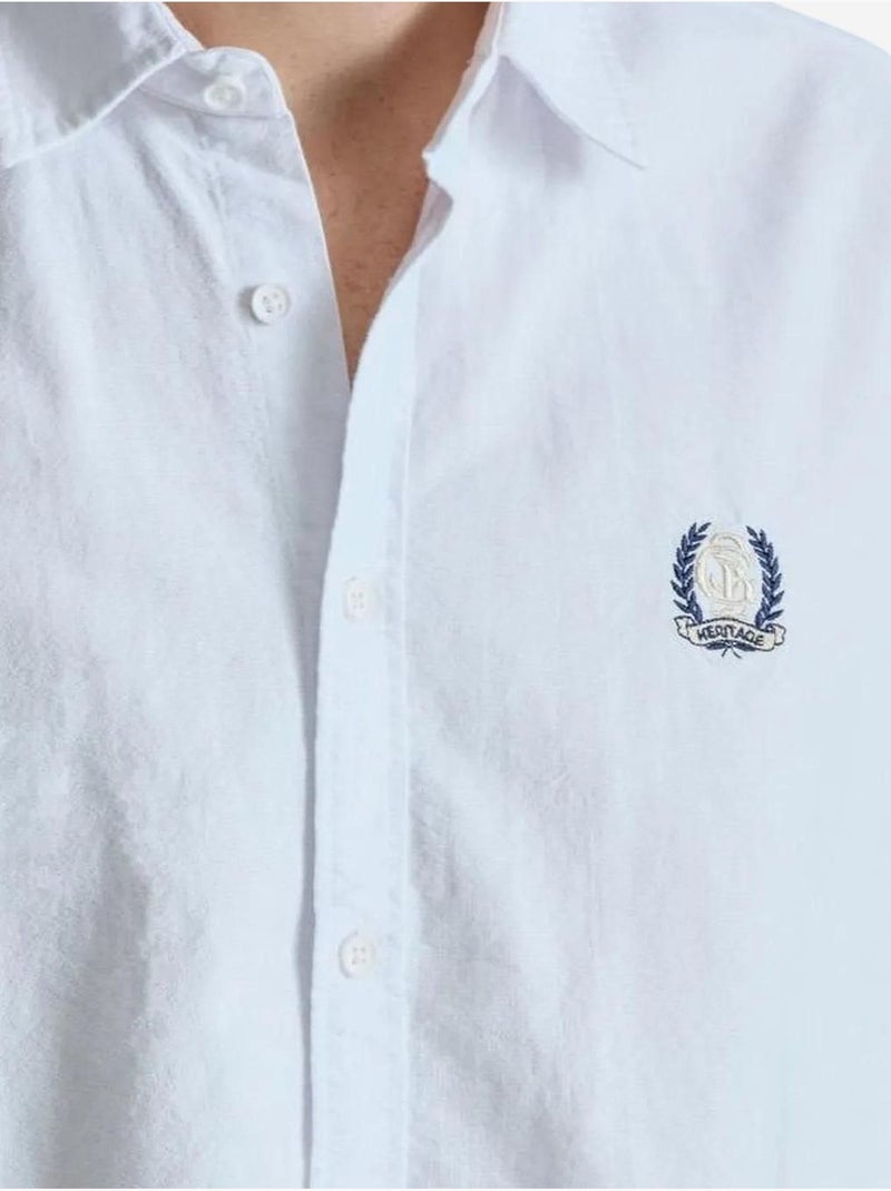 Chemise boutonnée à manches longues brodée giesto Blanc - Kiabi