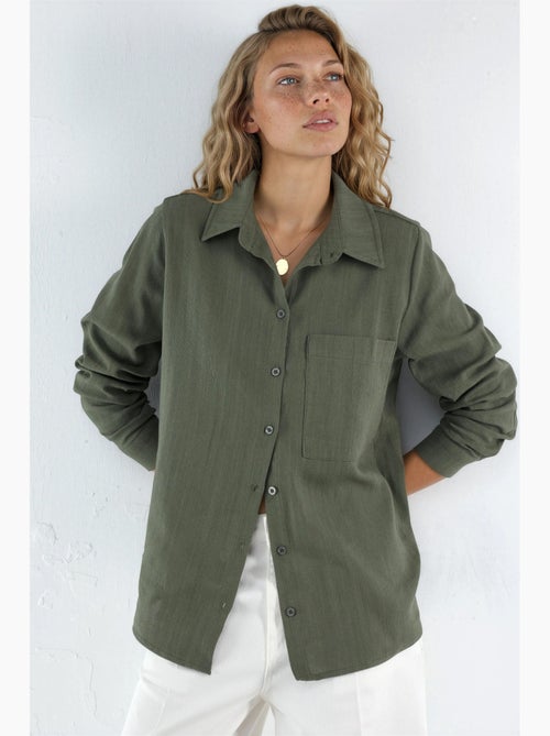 Chemise boutonnée à manches longues coupe confortable hiccup - Kiabi Chemise boutonnée à manches longues coupe confortable hiccup - Kiabi