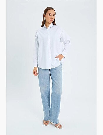 Chemise boutonnée à manches longues en coton mixray