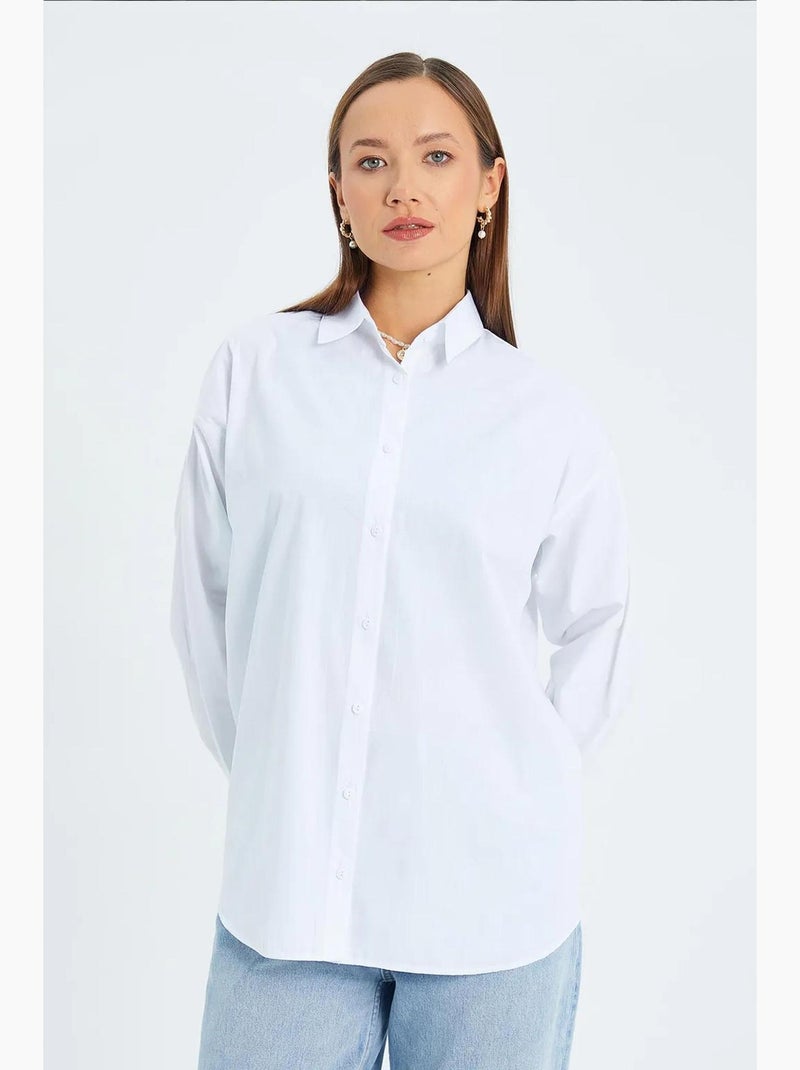 Chemise boutonnée à manches longues en coton mixray Blanc - Kiabi