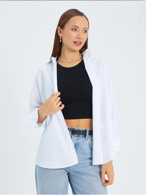 Chemise boutonnée à manches longues en coton mixray - Kiabi Chemise boutonnée à manches longues en coton mixray - Kiabi