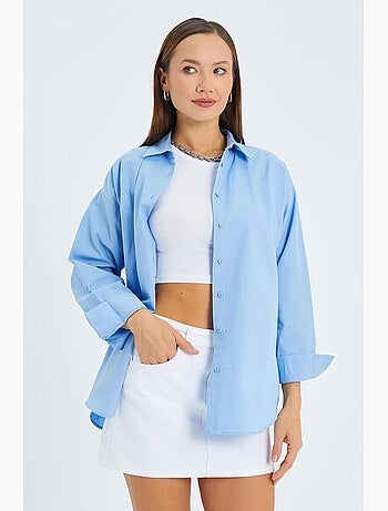 Chemise boutonnée à manches longues en coton mixray