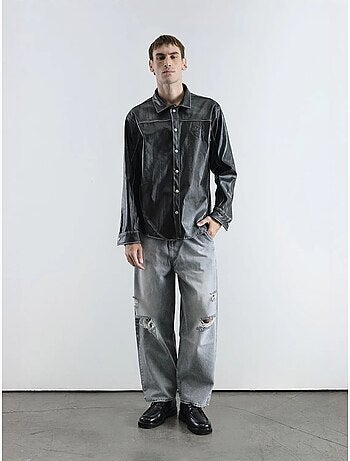 Chemise boutonnée à manches longues en similicuir giesto