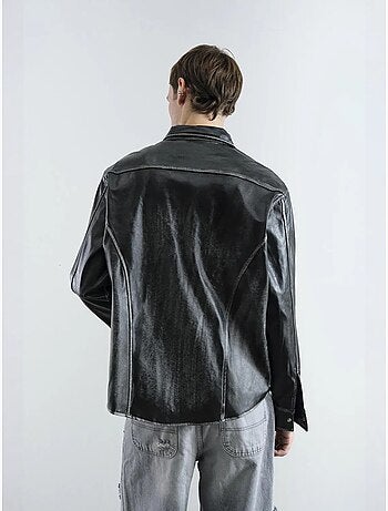 Chemise boutonnée à manches longues en similicuir giesto