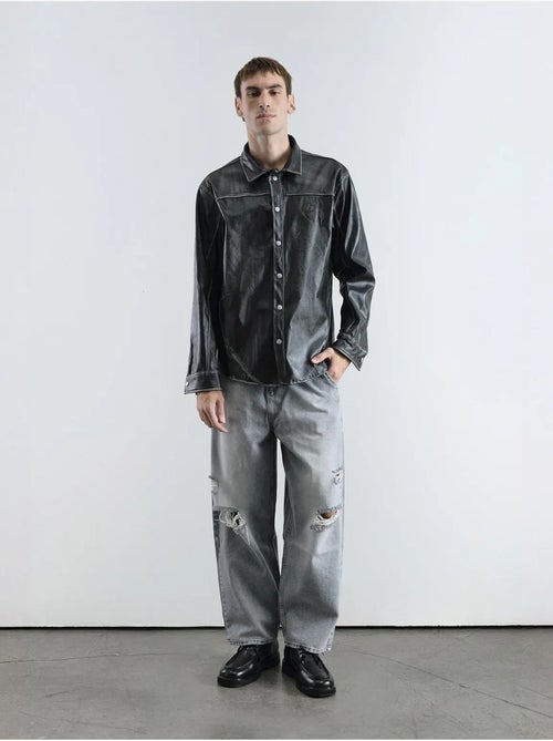 Chemise boutonnée à manches longues en similicuir giesto - Kiabi Chemise boutonnée à manches longues en similicuir giesto - Kiabi