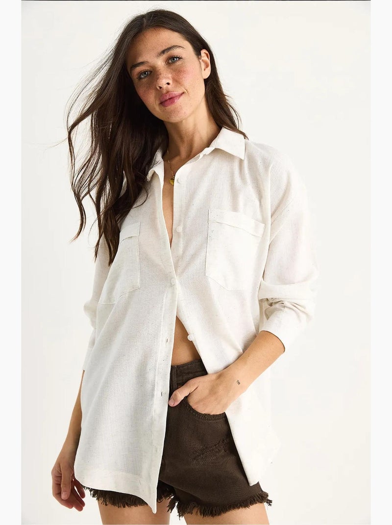 Chemise boutonnée à manches longues et à motifs avec poche lucci Ivoire - Kiabi