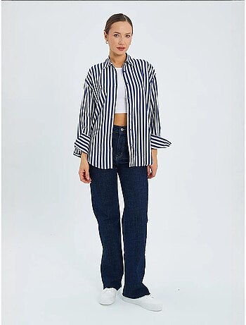 Chemise boutonnée à manches longues rayée mixray