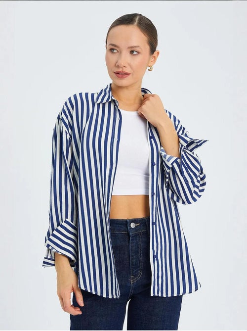 Chemise boutonnée à manches longues rayée mixray - Kiabi Chemise boutonnée à manches longues rayée mixray - Kiabi
