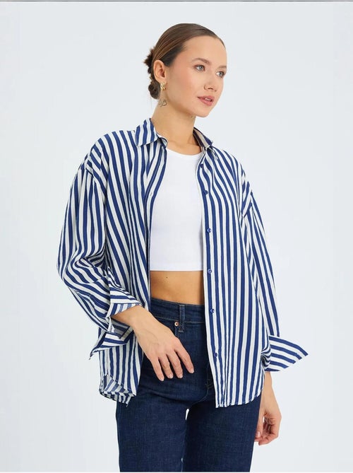 Chemise boutonnée à manches longues rayée mixray - Kiabi Chemise boutonnée à manches longues rayée mixray - Kiabi