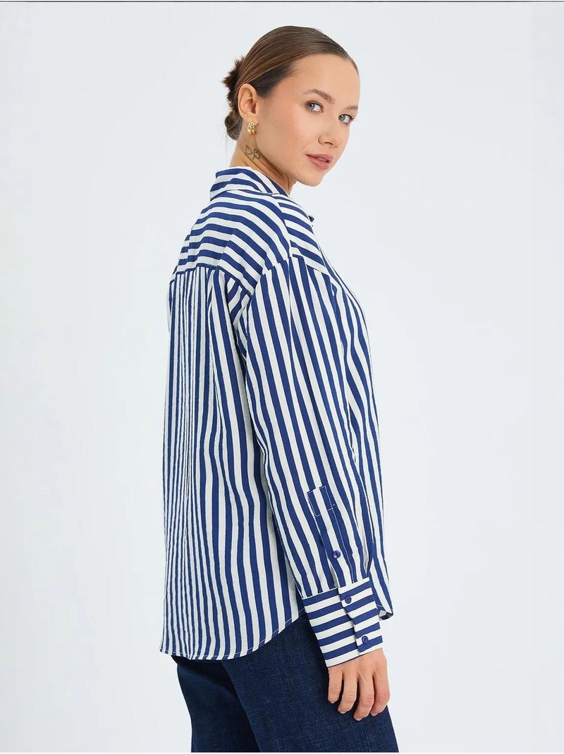 Chemise boutonnée à manches longues rayée mixray Bleu marine - Kiabi