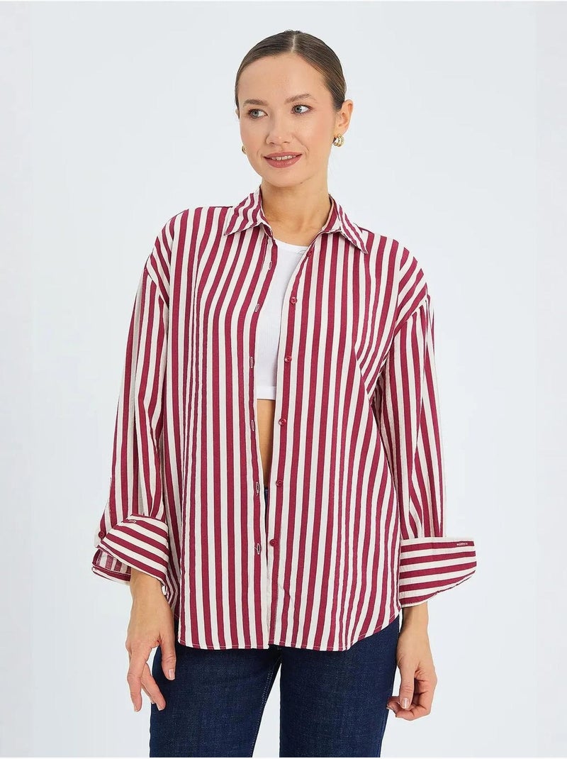 Chemise boutonnée à manches longues rayée mixray Rouge bordeaux - Kiabi