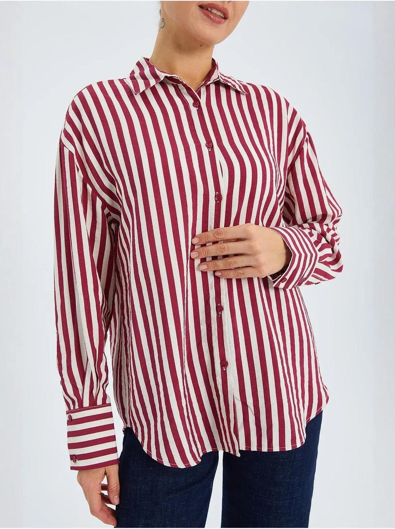 Chemise boutonnée à manches longues rayée mixray Rouge bordeaux - Kiabi