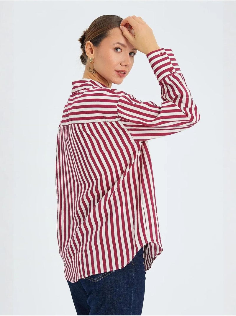 Chemise boutonnée à manches longues rayée mixray Rouge bordeaux - Kiabi