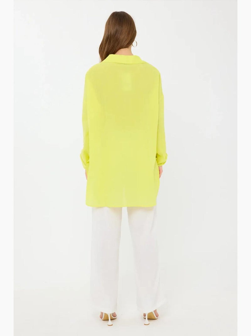 Chemise boutonnée à manches longues surdimensionnée hiccup Jaune - Kiabi