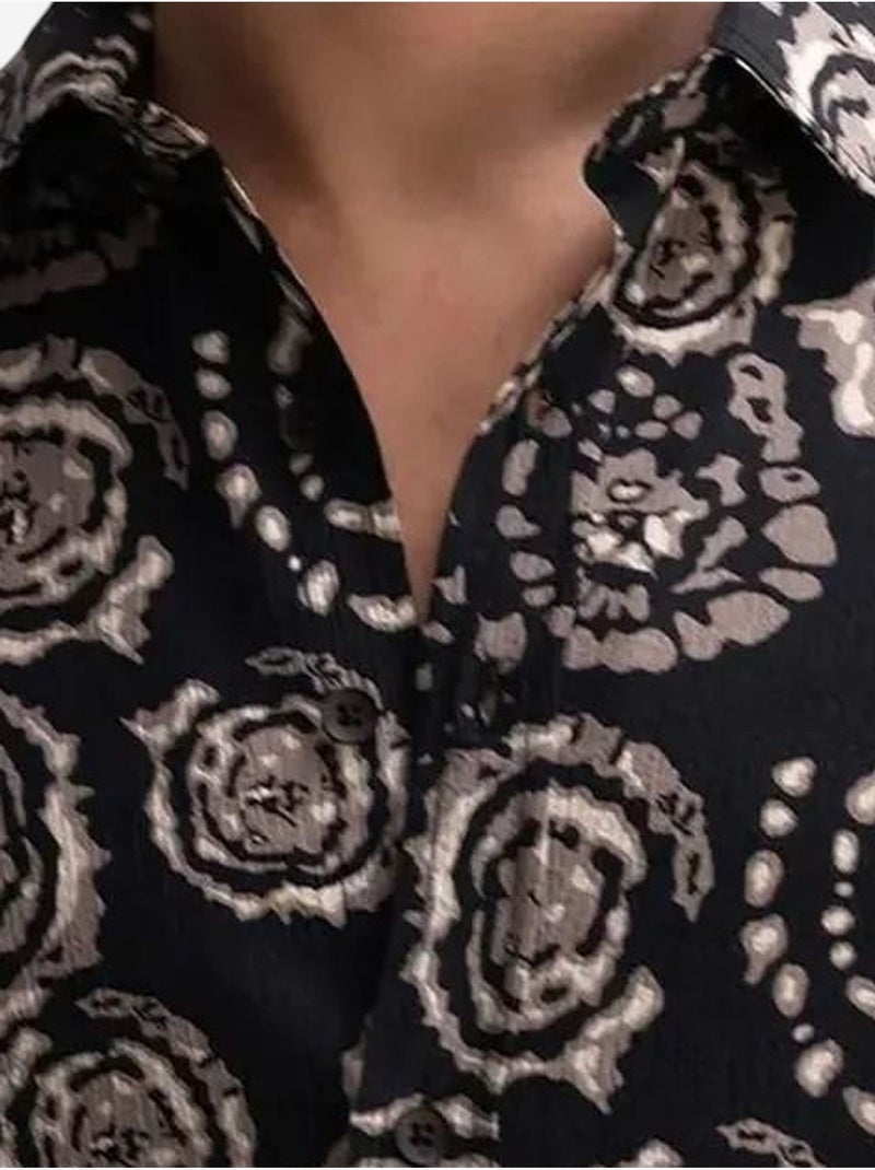 Chemise boutonnée à motif abstrait giesto Noir - Kiabi