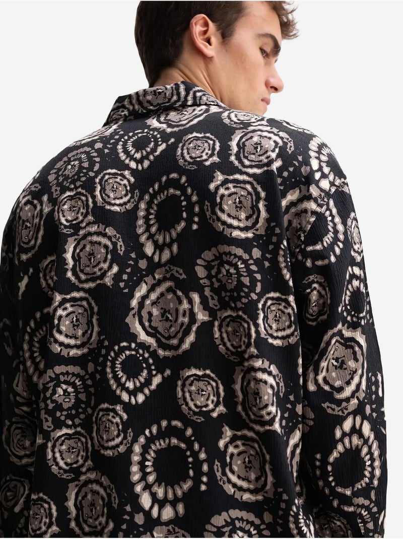 Chemise boutonnée à motif abstrait giesto Noir - Kiabi