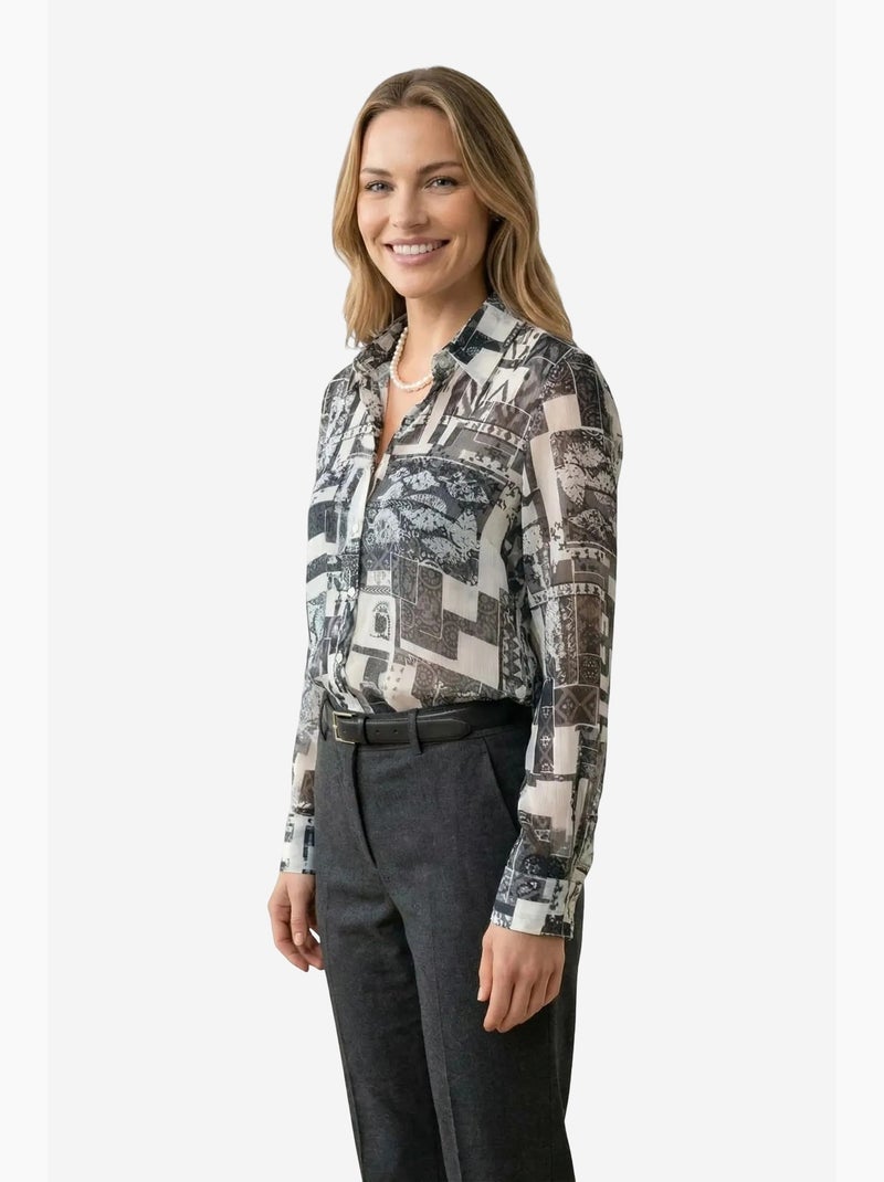 Chemise boutonnée à motif géométrique ma mode my fashion Blanc - Kiabi