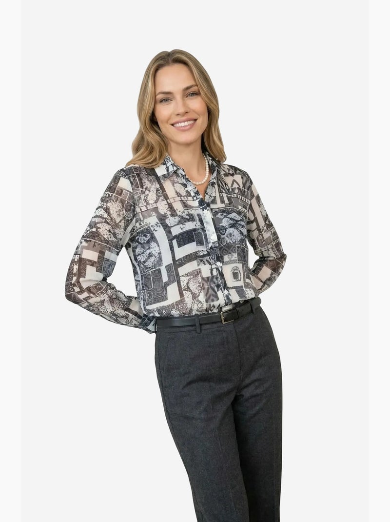 Chemise boutonnée à motif géométrique ma mode my fashion Blanc - Kiabi