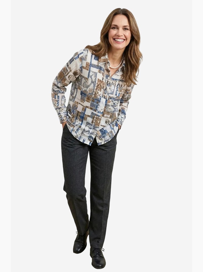 Chemise boutonnée à motif géométrique ma mode my fashion Bleu lagon - Kiabi