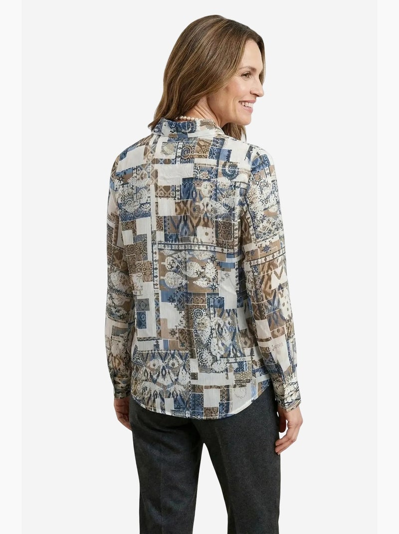 Chemise boutonnée à motif géométrique ma mode my fashion Bleu lagon - Kiabi
