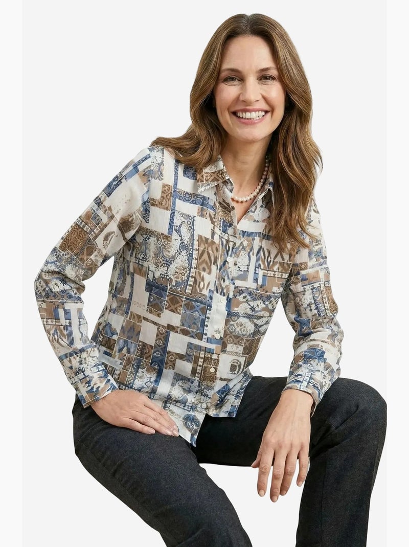 Chemise boutonnée à motif géométrique ma mode my fashion Bleu lagon - Kiabi