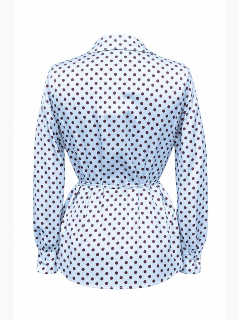 Chemise boutonnée à pois avec détail cravate mixray Bleu clair - Kiabi