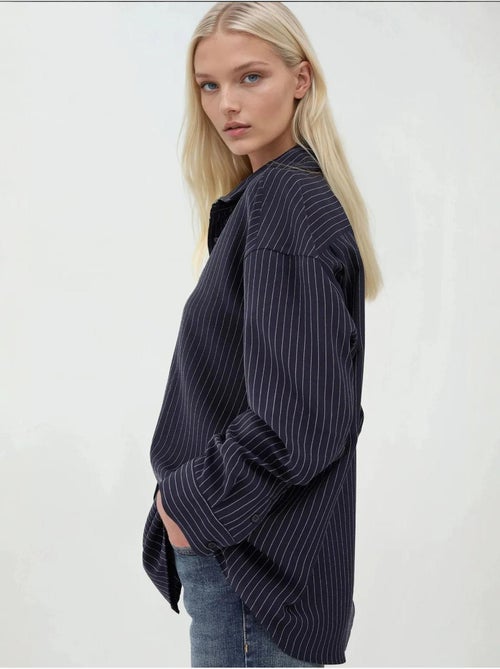 Chemise boutonnée à rayures avec col chemise - Kiabi
