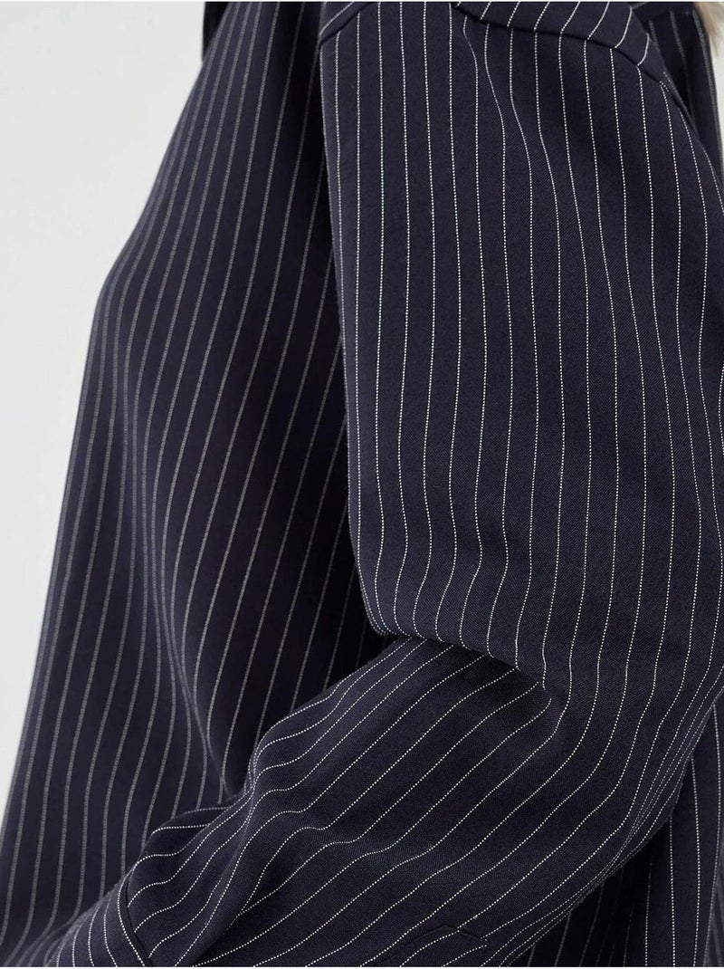 Chemise boutonnée à rayures avec col chemise Bleu marine - Kiabi