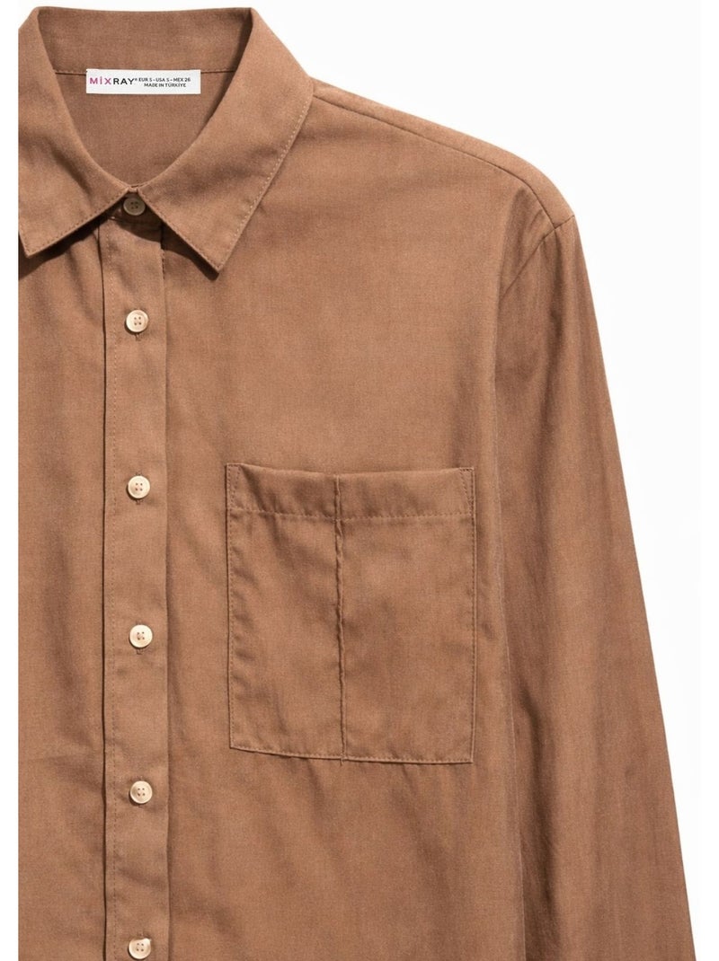 Chemise boutonnée coupe décontractée avec poche mixray Grège - Kiabi