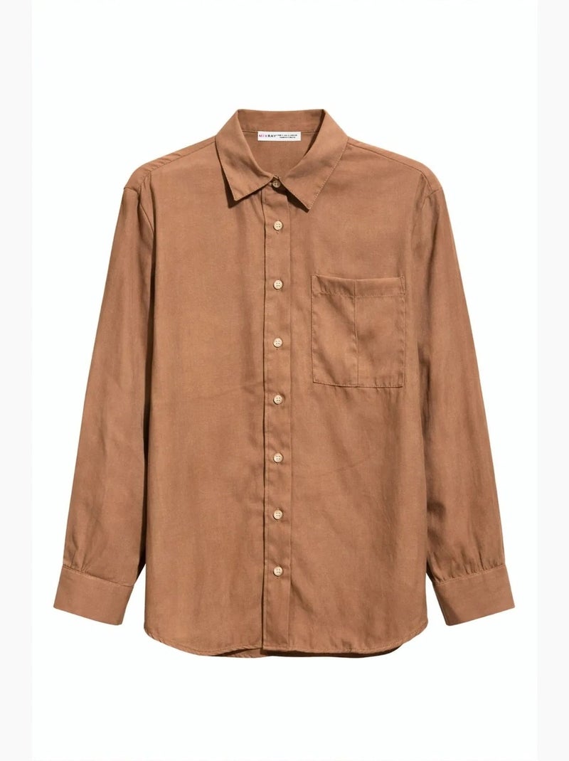 Chemise boutonnée coupe décontractée avec poche mixray Grège - Kiabi