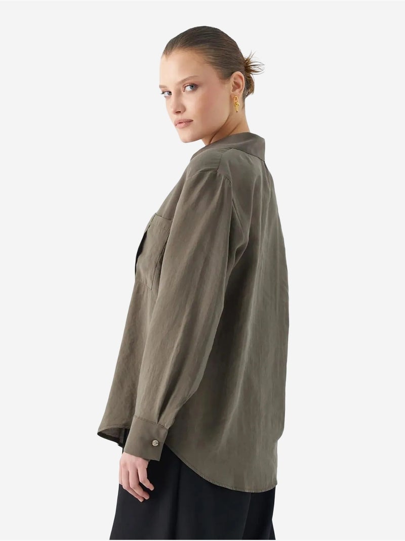 Chemise boutonnée coupe décontractée avec poche mixray Kaki - Kiabi