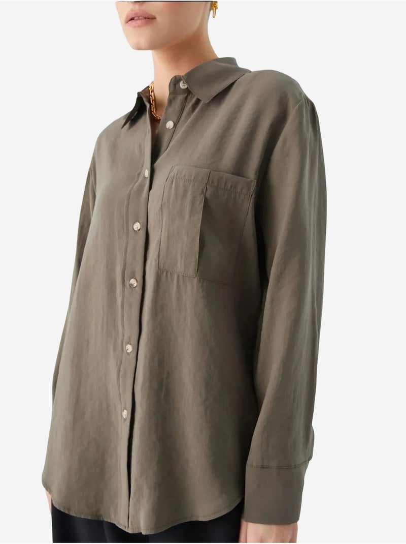 Chemise boutonnée coupe décontractée avec poche mixray Kaki - Kiabi