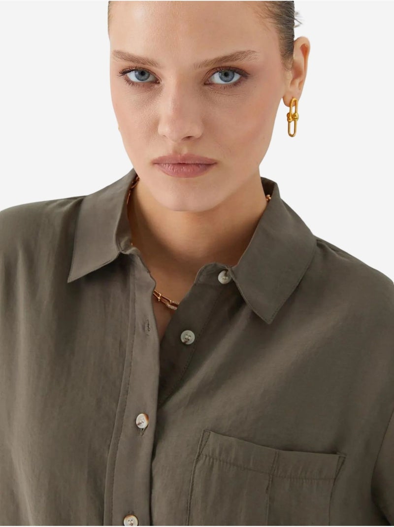 Chemise boutonnée coupe décontractée avec poche mixray Kaki - Kiabi