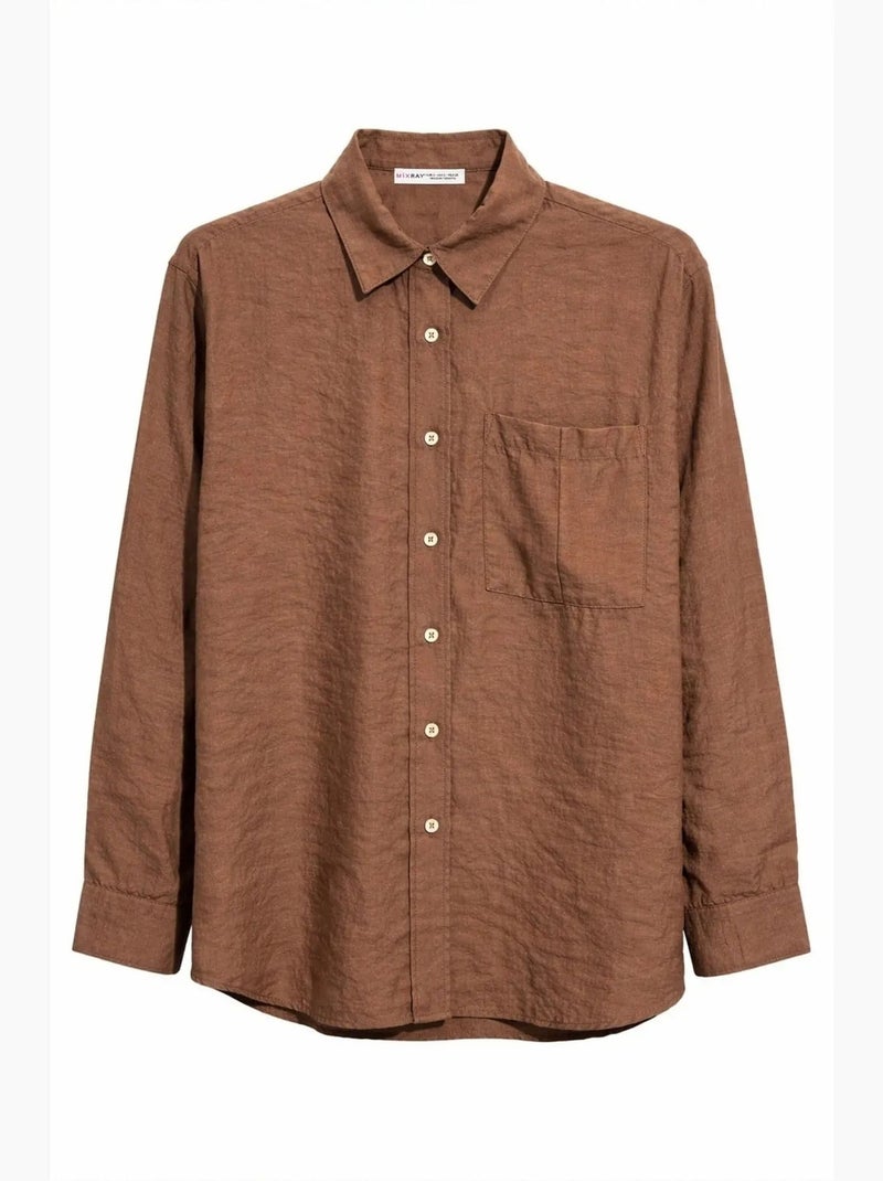 Chemise boutonnée coupe décontractée avec poche mixray Marron - Kiabi