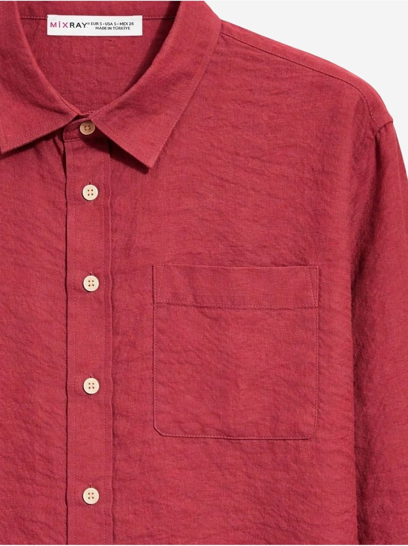 Chemise boutonnée coupe décontractée avec poche mixray Rouge bordeaux - Kiabi
