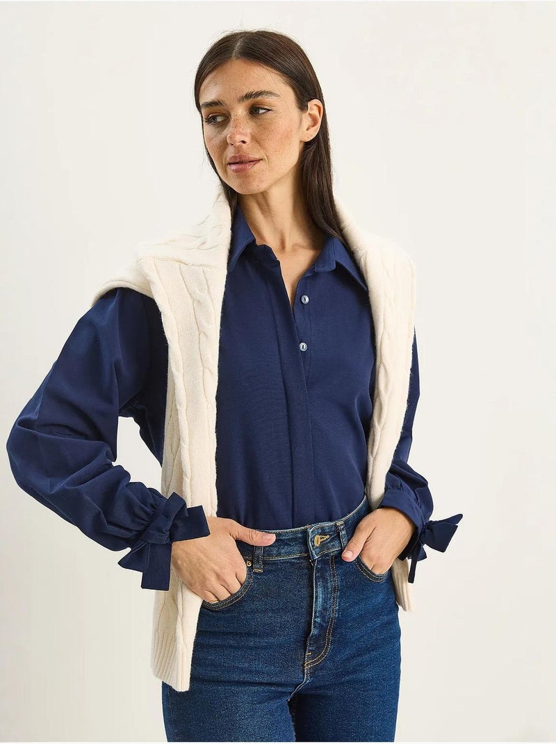 Chemise boutonnée coupe décontractée ceinturée lucci Bleu marine - Kiabi