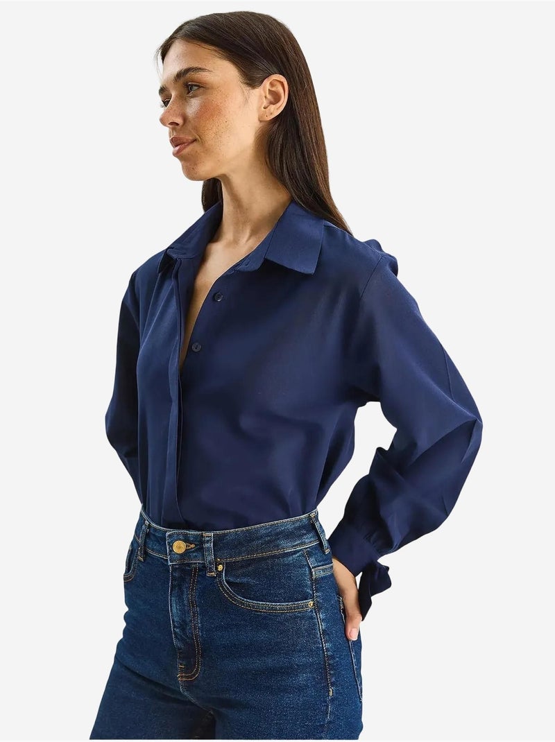 Chemise boutonnée coupe décontractée ceinturée lucci Bleu marine - Kiabi