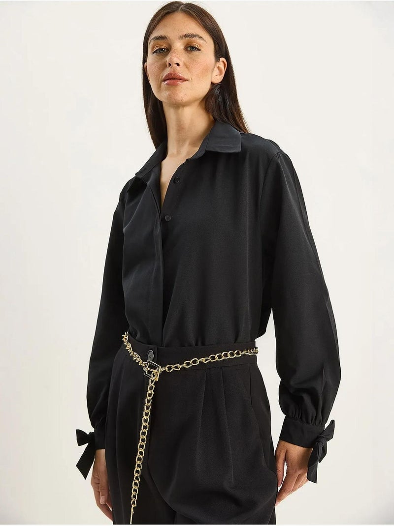 Chemise boutonnée coupe décontractée ceinturée lucci Noir - Kiabi