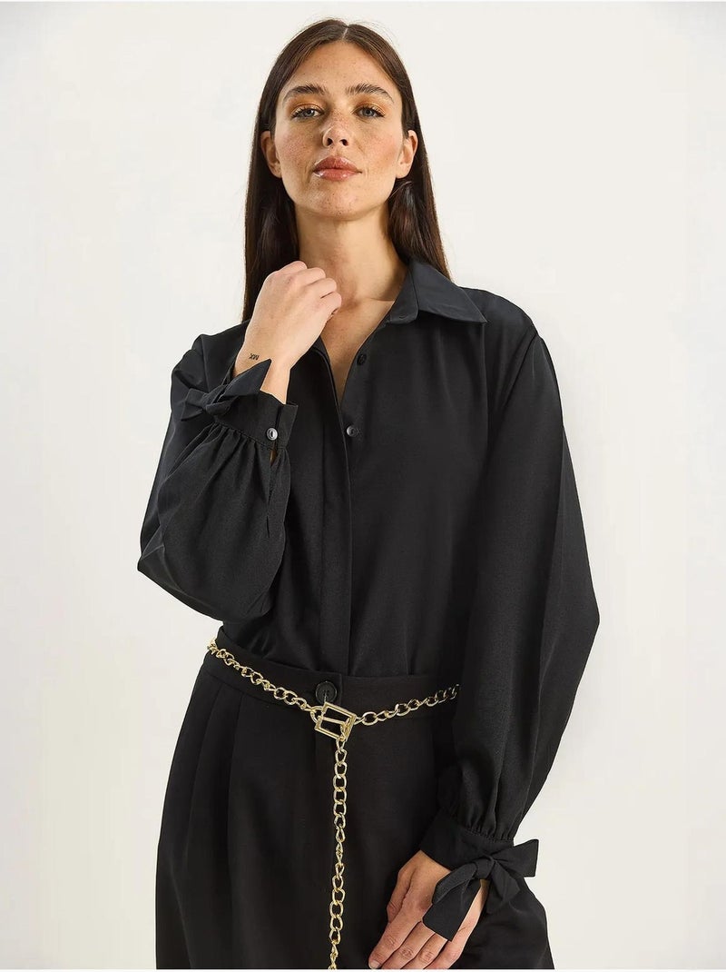 Chemise boutonnée coupe décontractée ceinturée lucci Noir - Kiabi