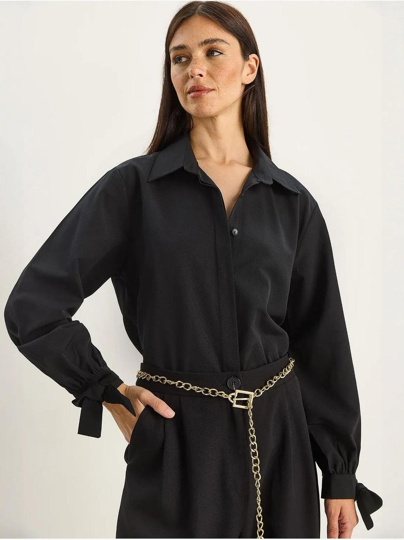 Chemise boutonnée coupe décontractée ceinturée lucci Noir - Kiabi
