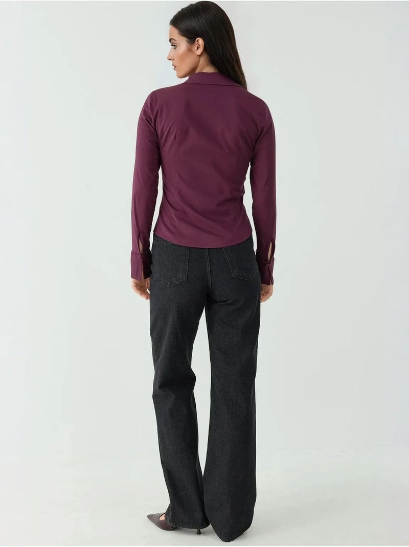 Chemise boutonnée élégante à manches longues Rouge bordeaux - Kiabi
