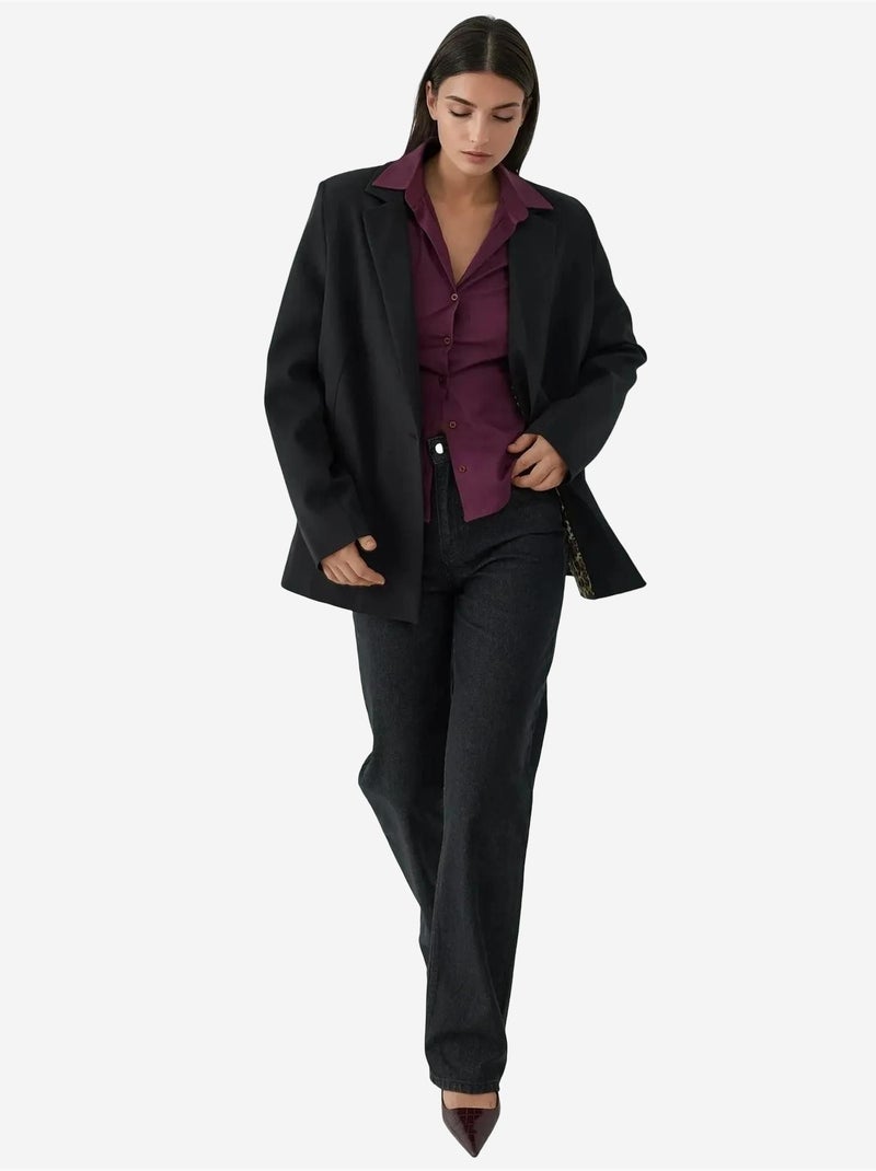 Chemise boutonnée élégante à manches longues Rouge bordeaux - Kiabi