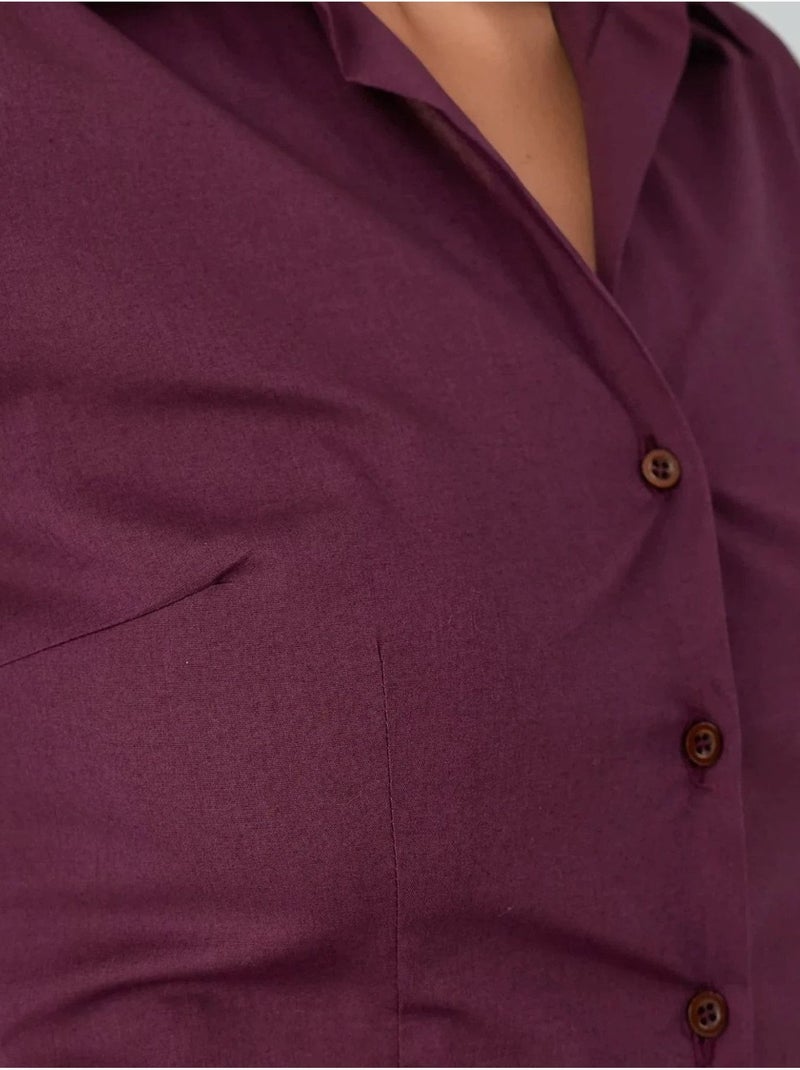 Chemise boutonnée élégante à manches longues Rouge bordeaux - Kiabi